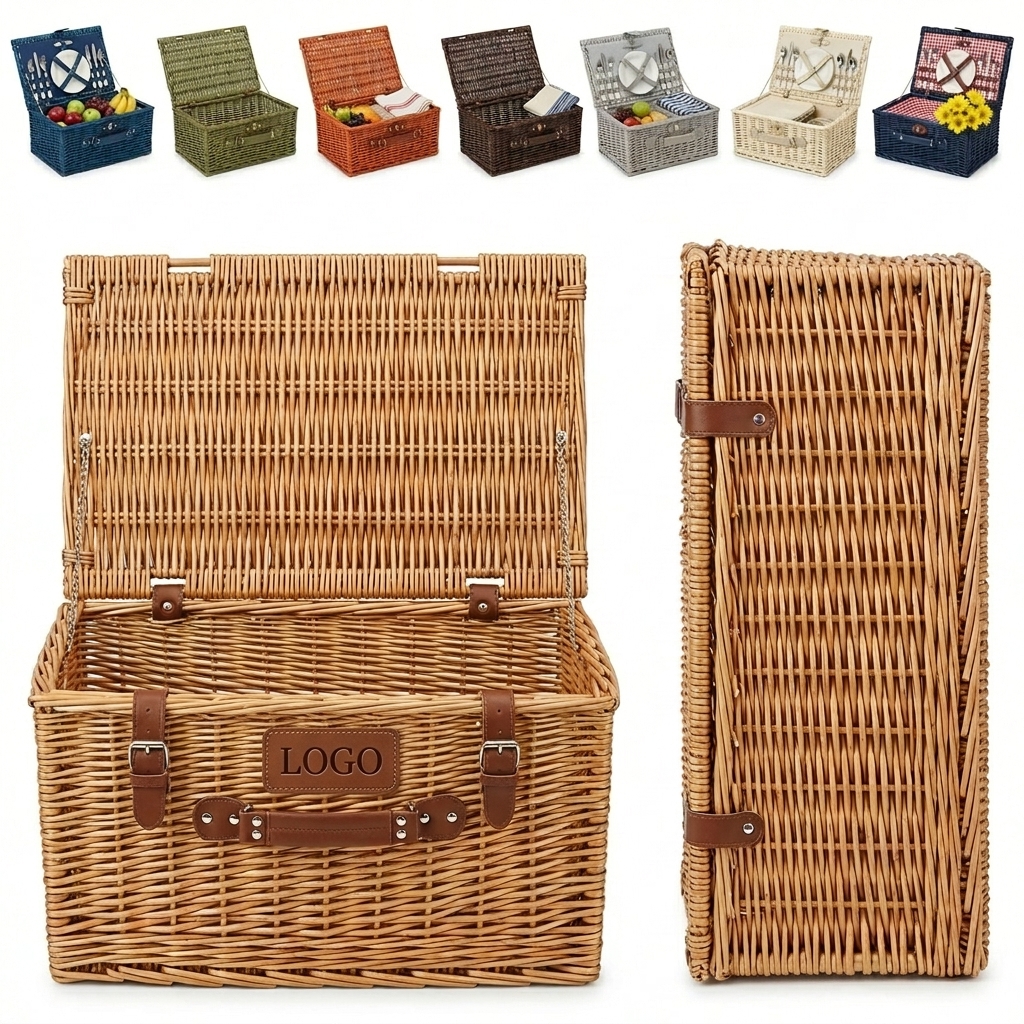 Natural Wicker Picnic Basket with Side Handle