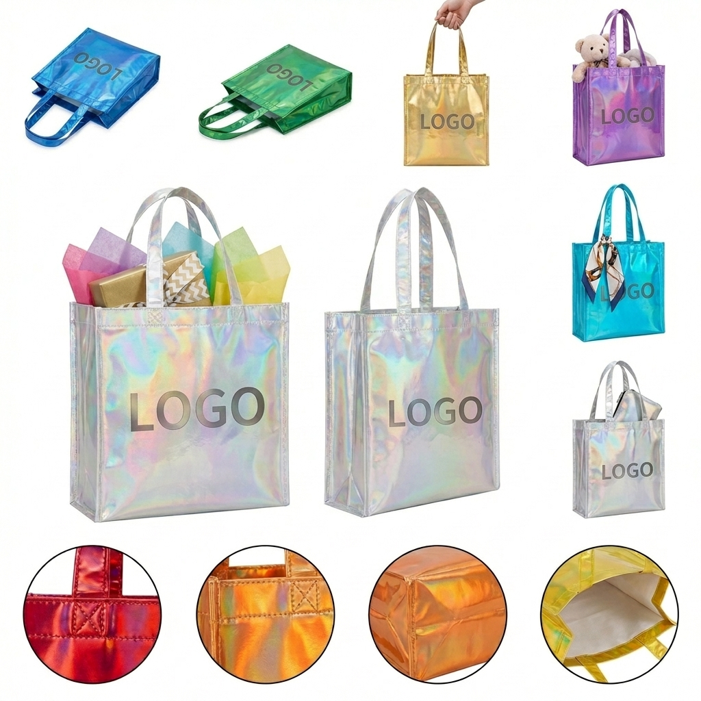 Iridescent Recyclable Non-Woven Tote Bag with Open Compartment