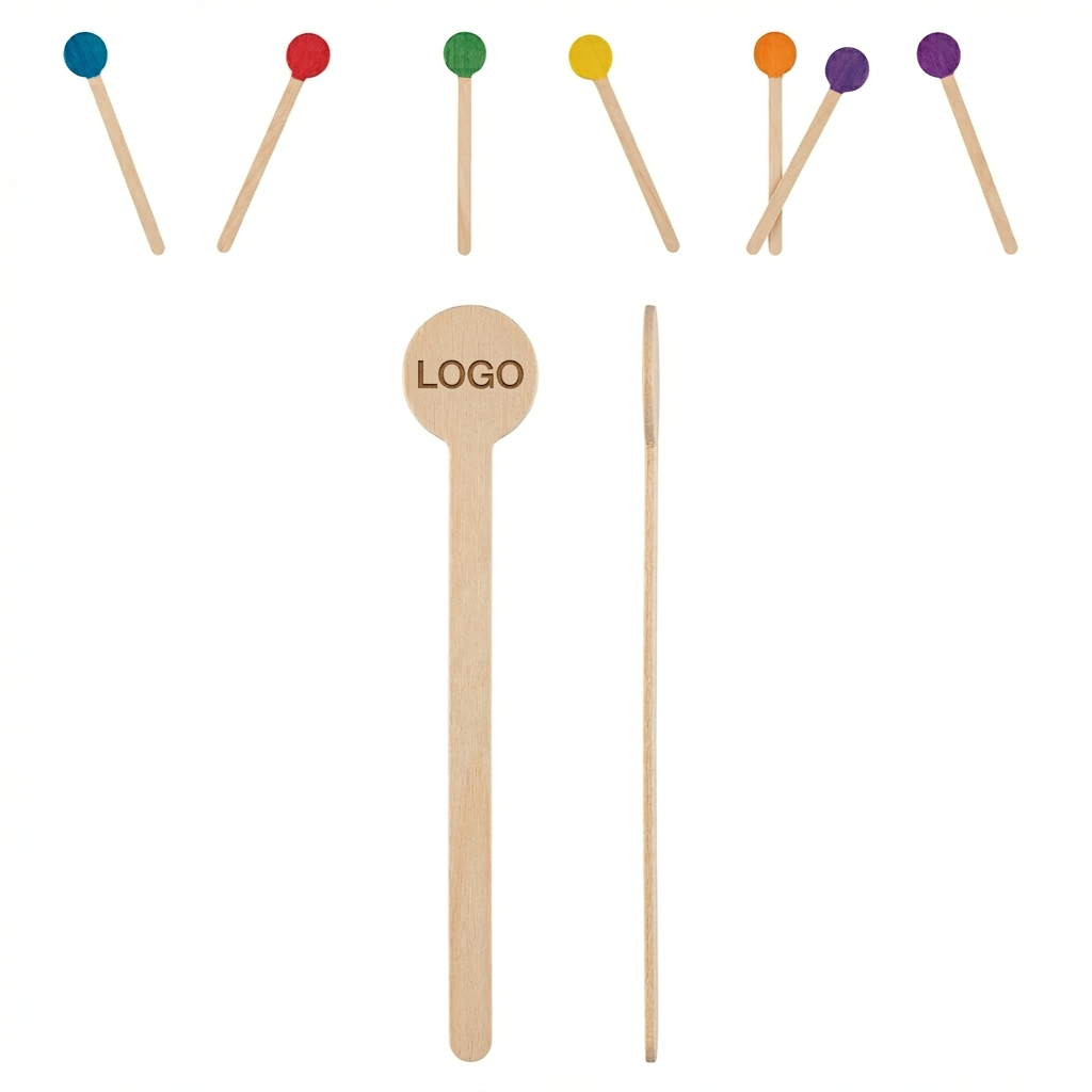 Colorful Eco-Friendly Wooden Round Top Stir Sticks (7-Pack, 5.9