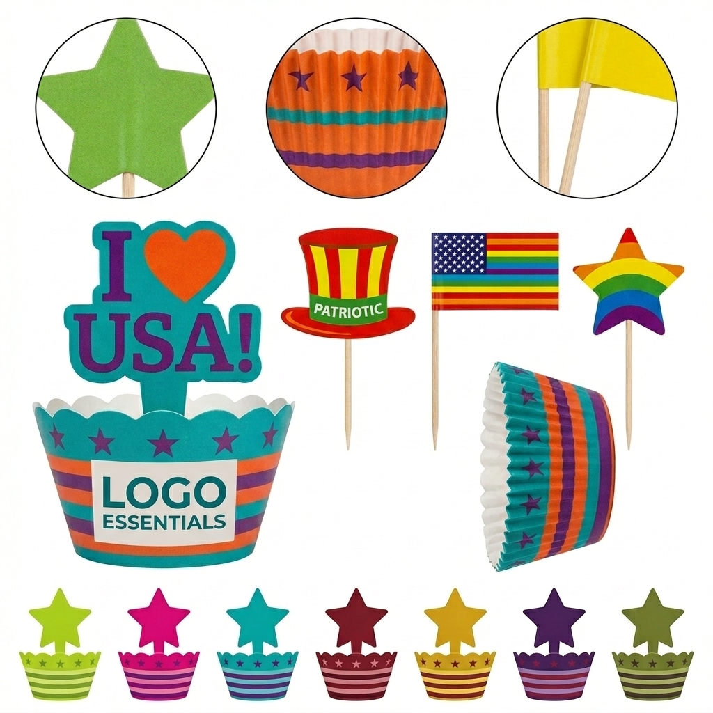 Cupcake Decorating Kit with Multi-Color Wraps & Flags