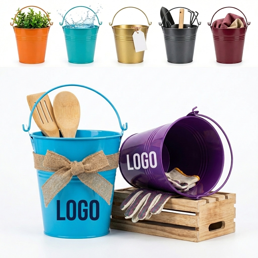 Petite Rustic Metal Bucket for Home Decor and Event Centerpieces