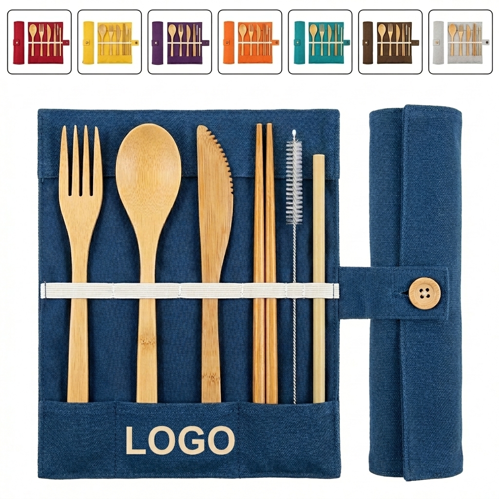 Eco-Friendly Portable Bamboo Utensil Kit with Carry Case and Cleaning Brush