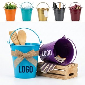 Petite Rustic Metal Bucket for Home Decor and Event Centerpieces