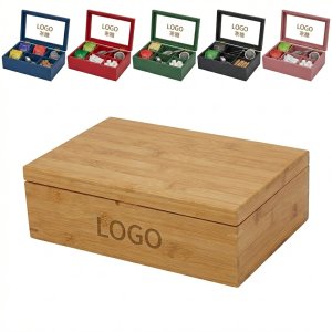 6-Compartment Bamboo Tea Bag & Snack Organizer Box with Glass Lid