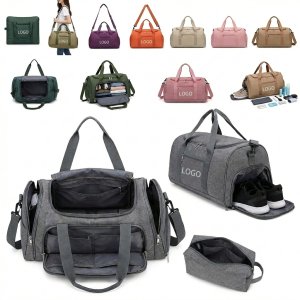 Foldable Travel Duffel Bag with Shoe Pocket and Padded Straps