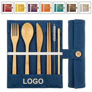 Eco-Friendly Portable Bamboo Utensil Kit with Carry Case and Cleaning Brush
