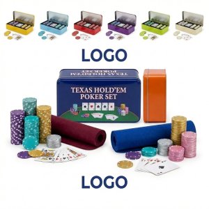 Multi-Color 200-Count Poker Set with Cards & Mat - 8 Color Options