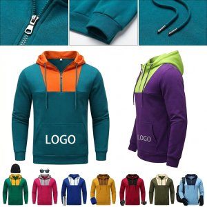 Men's Half-Zip Hoodie with Drawstring Hood